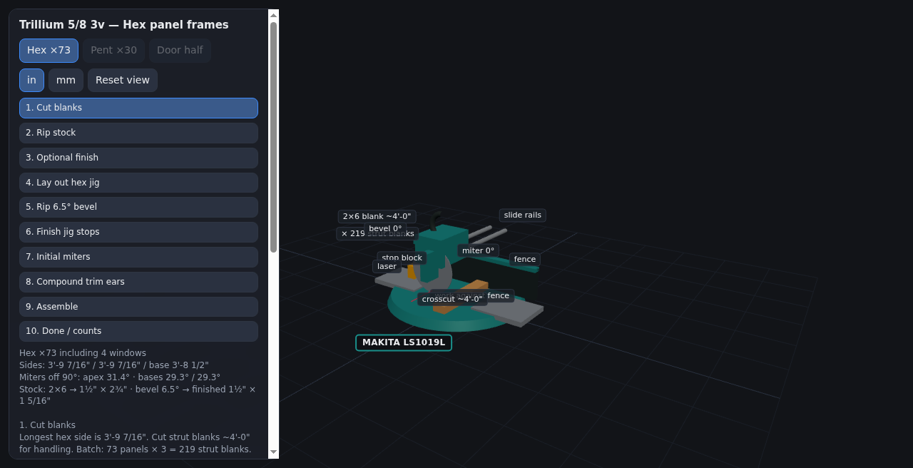Screenshot of the interactive Hex fab shop guide UI